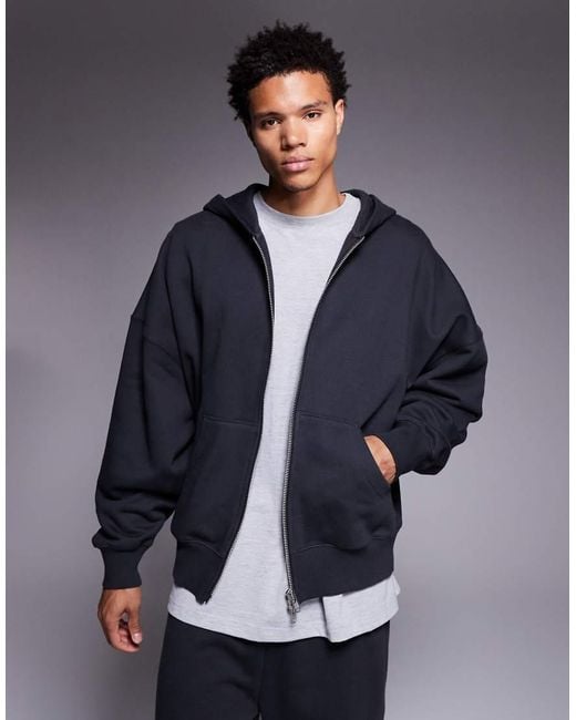 ASOS Blue Premium Heavyweight Oversized Zip-through Hoodie for men