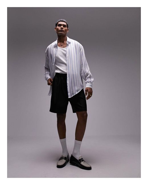 Topman Gray Long Sleeve Oversized Sheer Striped Shirt for men