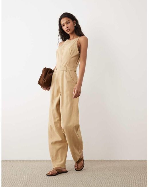 ASOS Natural Twill Jumpsuit With Seam Details