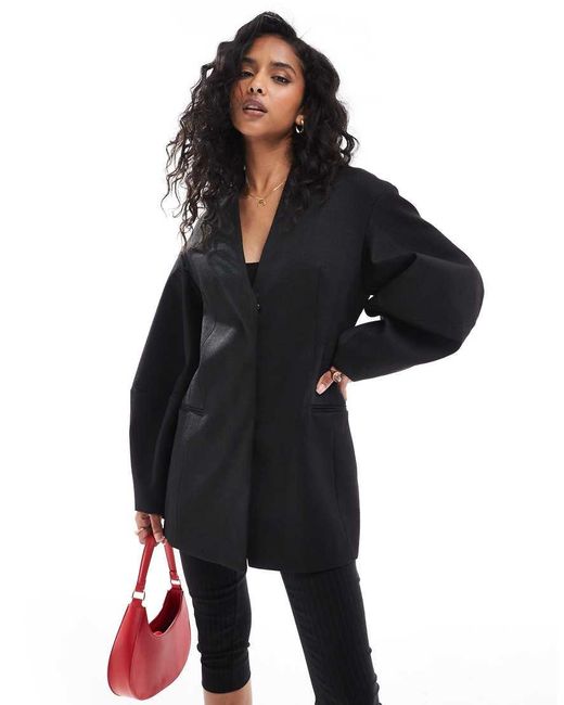 ASOS Black Cocoon Sleeve Collarless Blazer