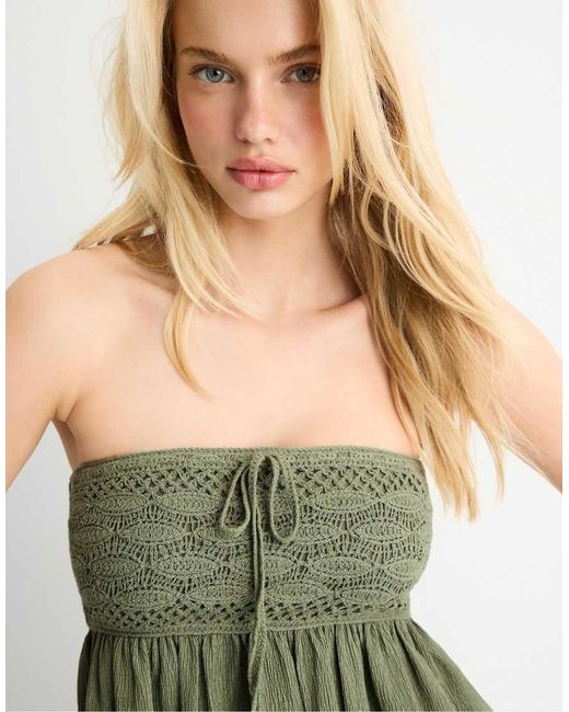 Stradivarius Green Crochet Bandeau Top
