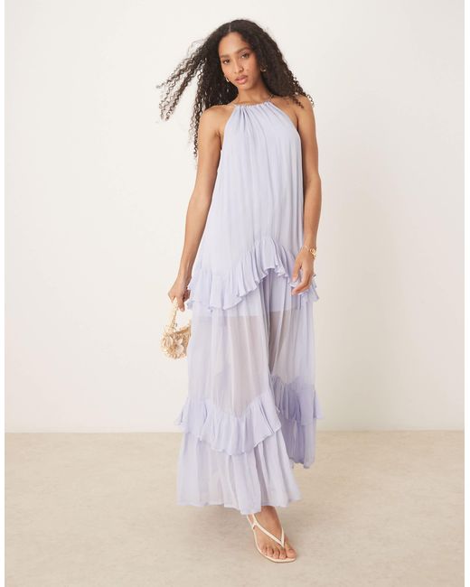 ASOS Blue – gestuftes maxikleid