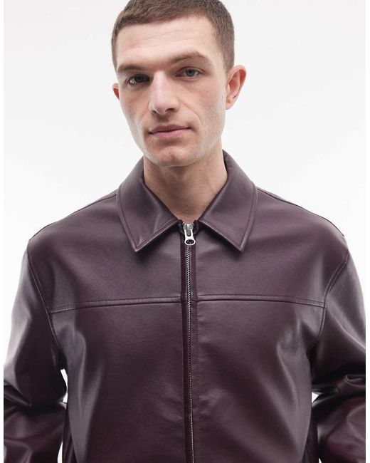 ASOS Purple Faux Leather Harrington Jacket for men