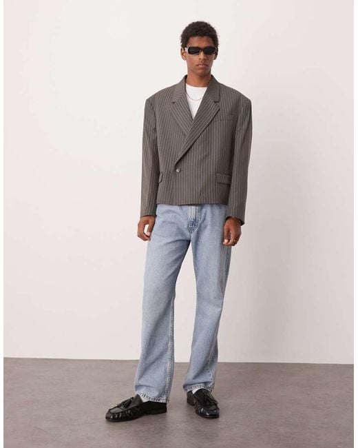 ASOS Gray Double Breasted Extreme Oversized Cropped Blazer for men