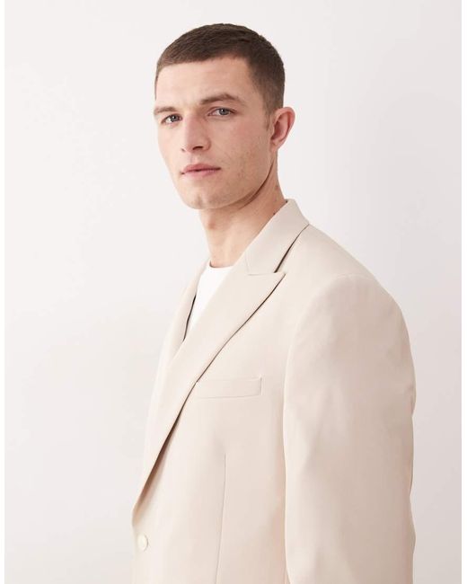 ASOS Natural Double Breasted Regular Suit Jacket With Wrap Detail for men