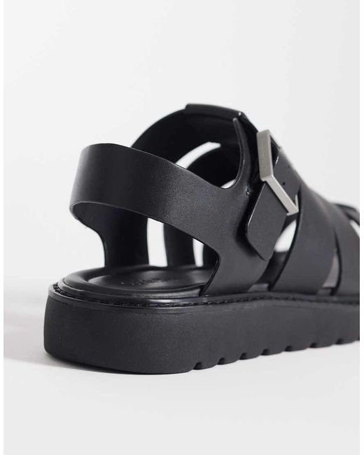 Calvin Klein Black Jeans Square Toe Leather Fisherman Sandal