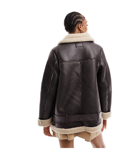 ONLY Natural Faux Leather Aviator Jacket
