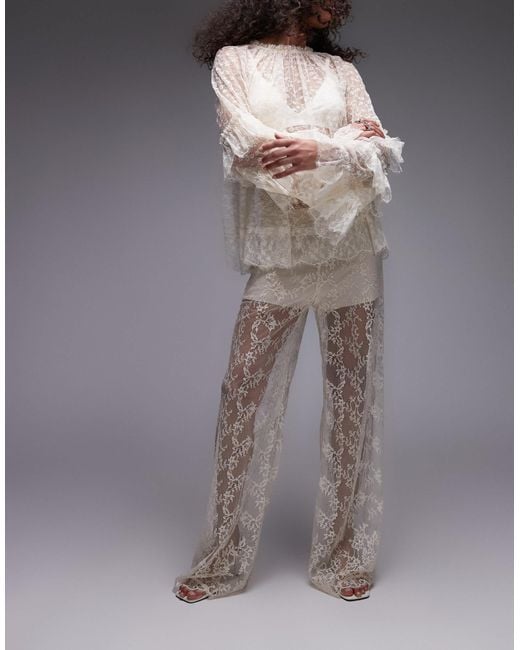 & Other Stories Gray Sheer Lace Trousers With Scallop Hem And Fitted Hotpants