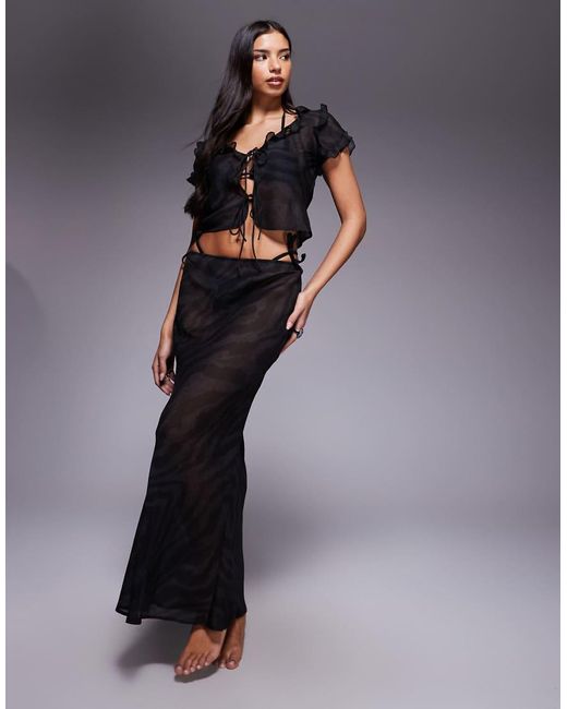 ASOS Gray Chiffon Beach Tie Front Top