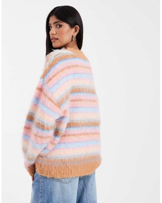 ASOS Blue Brushed Stripe Oversized Jumper