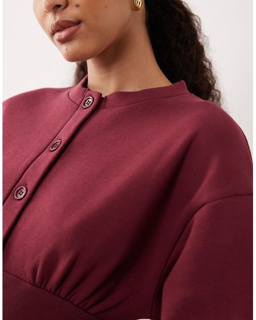 ASOS Red Cinched Button Through Sweatshirt