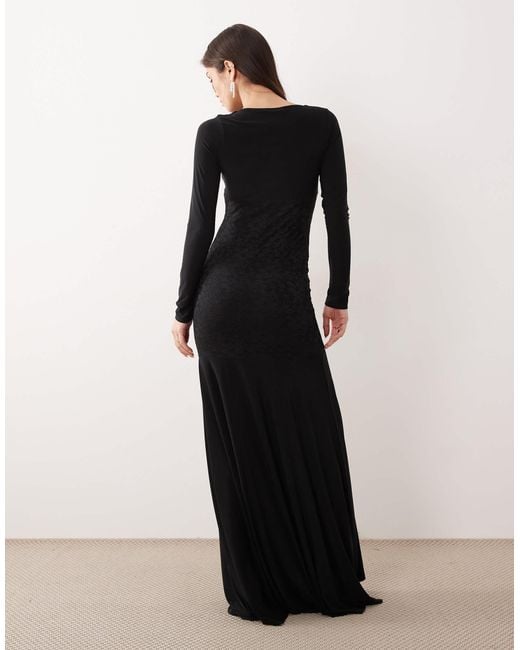 ASOS Women's Black Lace Long Sleeve Maxi Dress With Ruched Bodice - radharamanexports.com ASOS Women's Black Lace Long Sleeve Maxi Dress With Ruched Bodice - radharamanexports.com