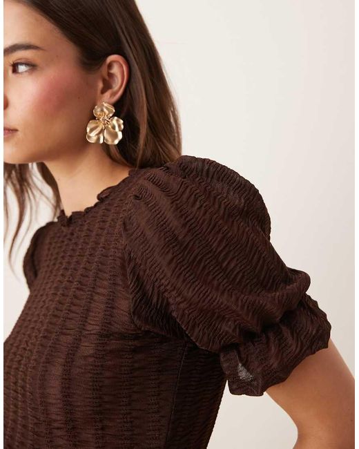 ASOS Brown Co-ord Textured Shirred Top With Ruffle Detailing