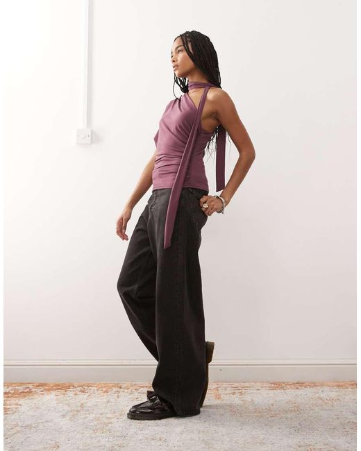 Reclaimed Vintage Purple One Shoulder Top With Ruching Detail And Scarf