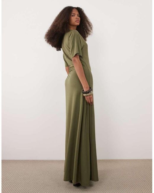 ASOS Green Short Sleeve With Cut Outs Modal Maxi Dress
