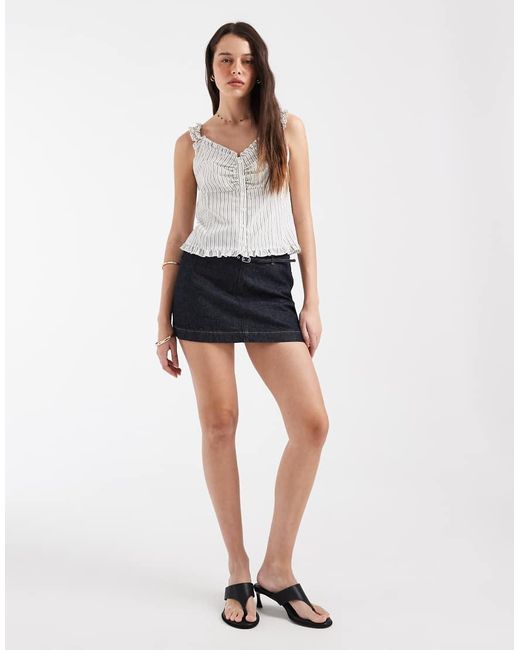 Object White Ruched Shoulder Button Front Top