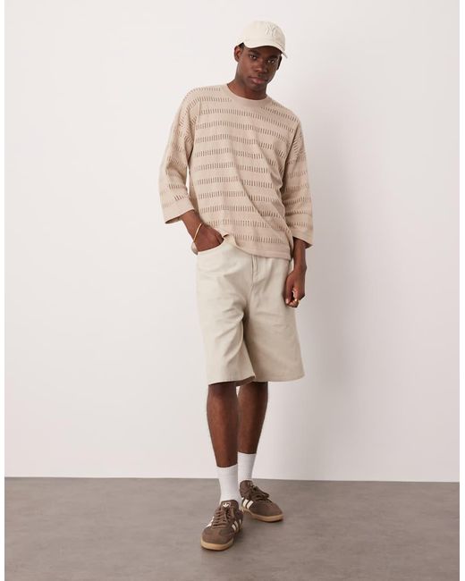 Camiseta Color Crudo Extragrande Con Patrón De Rayas De Punto De -Blanco ASOS de hombre de color Natural