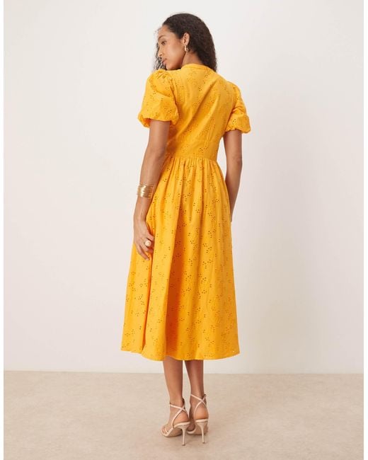 Nobody's Child Yellow Starlight Puff Sleeve Midi Dress
