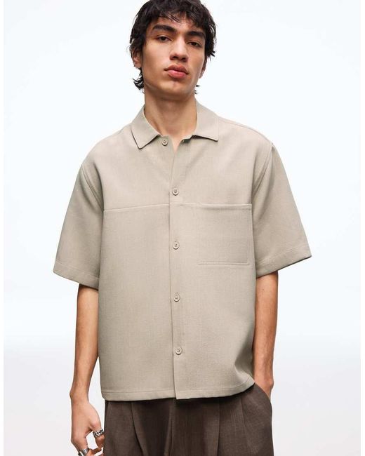 Bershka Gray Short Sleeve Boxy Tailored Fit Shirt for men