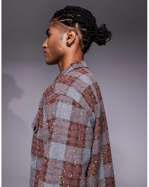 Liquor N Poker Purple Cropped Flannel Long Sleeve Shirt With Zip Through for men