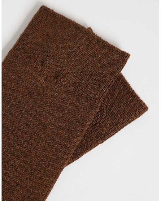 SELECTED Brown Ribbed Crew Socks for men