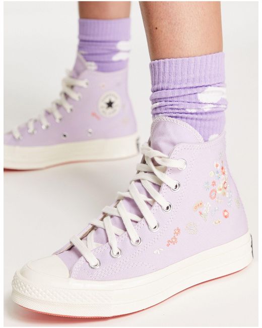 Converse Purple Chuck 70 Hi Things To Grow Trainers With Floral Embroidery Detail