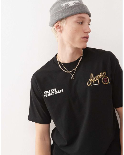 Aape By A Bathing Ape Black Aape By A Bathing Ape Western Logo T-shirt Back Print for men