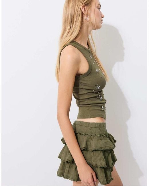 Stradivarius Green Jewelled Racerback Top