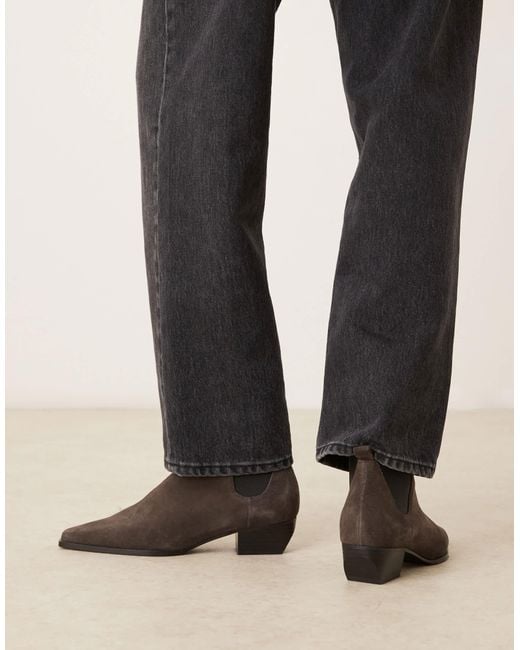 Bottines style western en daim à bout carré et petit talon - caramel Mango en coloris Black
