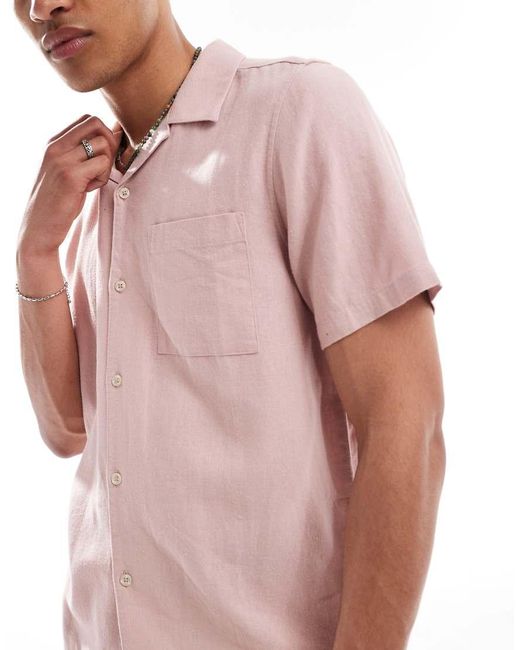 Camisa Malva Tenue Con Cuello De Solapas De Mezcla De Lino De (Parte De Un Conjunto)-Morado New Look de hombre de color Pink