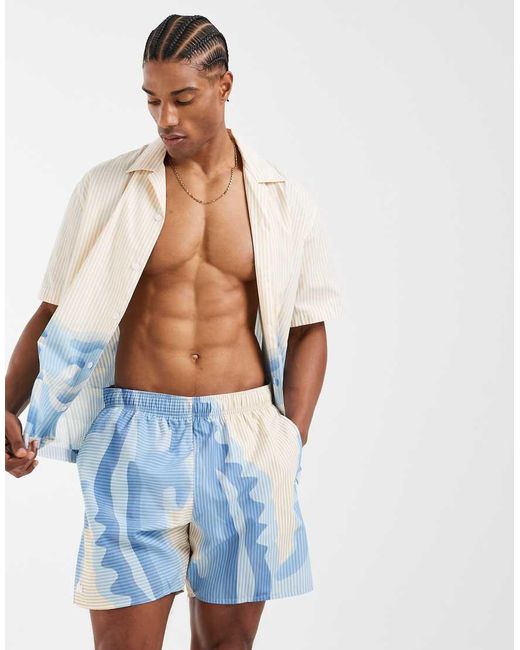 Lacoste Blue Co-ord Stripe Croc Swim Shorts for men