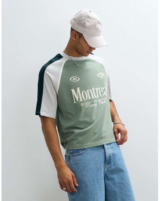 ASOS Blue Boxy Oversized Cut And Sew T-shirt With Soccer Graphic for men