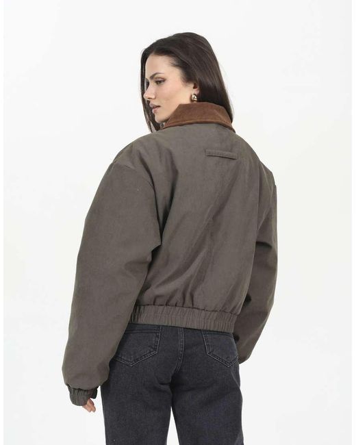 Brave Soul Gray Twill Bomber Style Jacket With Cord Collar