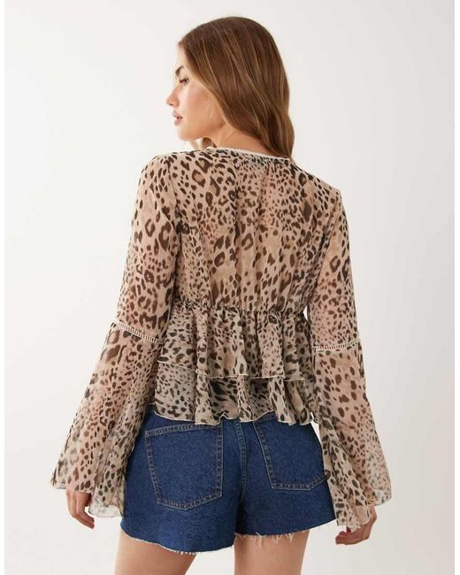 Miss Selfridge Blue Flared Sleeve Ruffle Blouse