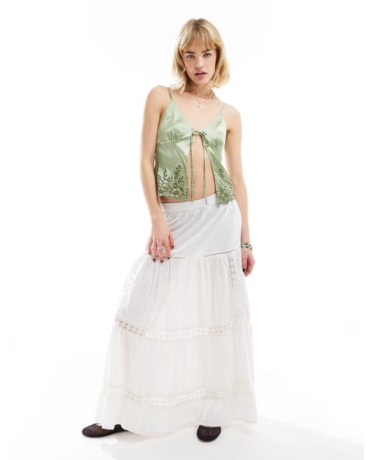 Reclaimed (vintage) Natural Cutwork Tie Front Cami