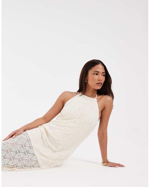 Vero Moda White Stretch Lace Halter Maxi Dress