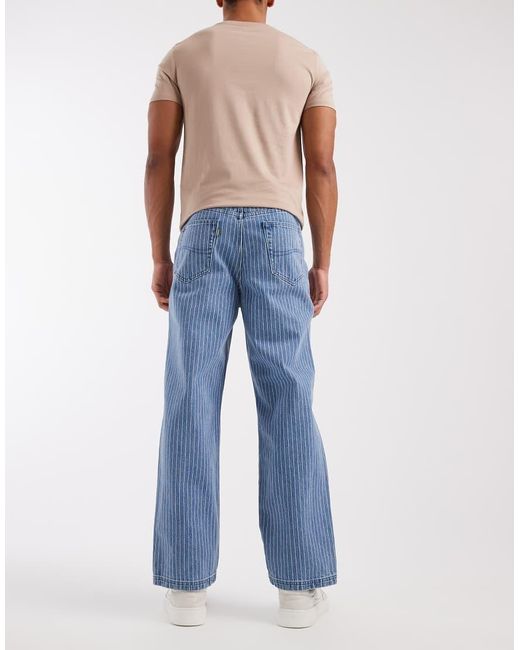 Pompeii UK Blue Pompeii Pinstripe Loose Denim Jeans for men