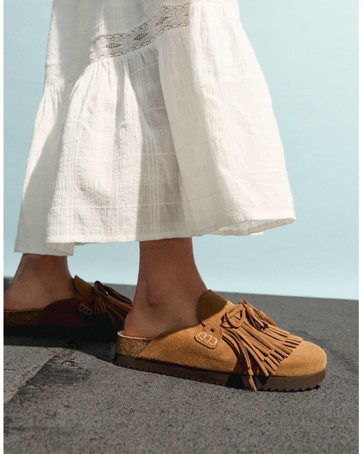 Bershka Brown – flache leder-clogs