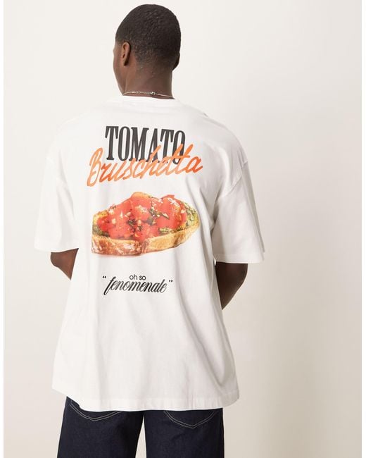 ASOS Natural Oversized T-Shirt With Cartoon Graphic for men