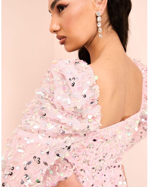 ASOS Pink Puff Sleeve Embellished Mini Dress