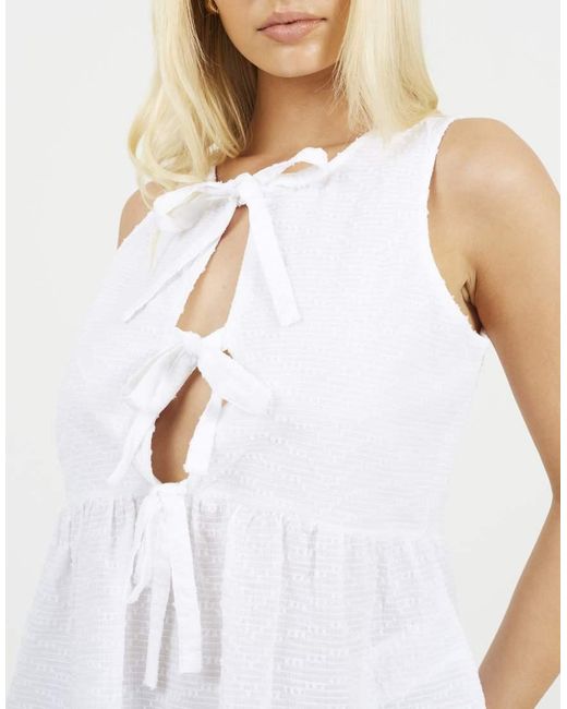 Brave Soul White Shirred Tie Front Vest