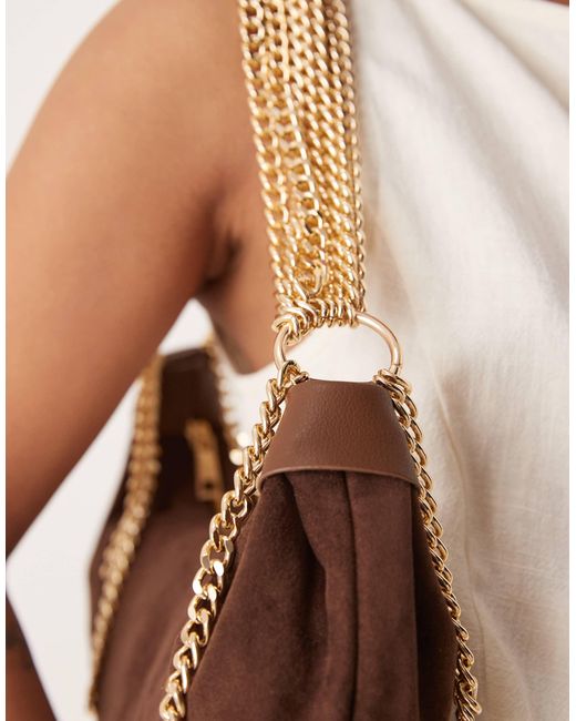 ASOS Blue Faux Suede Statement Chain Scoop Shoulder Bag
