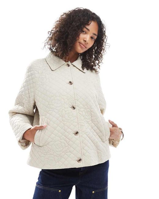 Pieces Natural Rose Embroidered Quilted Jacket