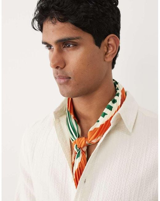 ASOS Green Crinkled Satin Scarf With Geometric Pattern for men