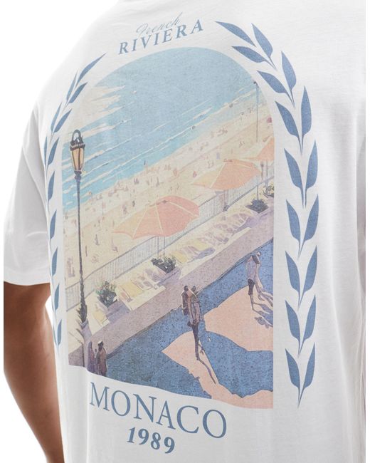 Jack & Jones Blue Oversized Monaco Back Print T-shirt for men