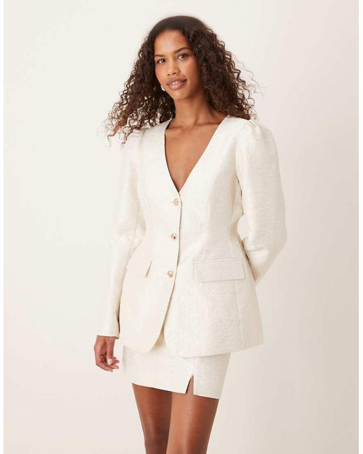 Top De Sastre Con Mangas Abullonadas De Jacquard De (Parte De Un Conjunto)-Blanco ASOS de color Natural