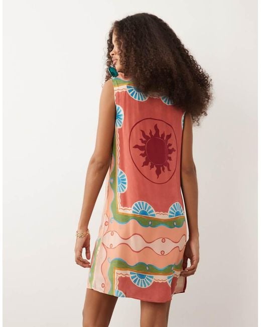 Nobody's Child Multicolor Tie Detail Sleeveless Shift Mini Dress