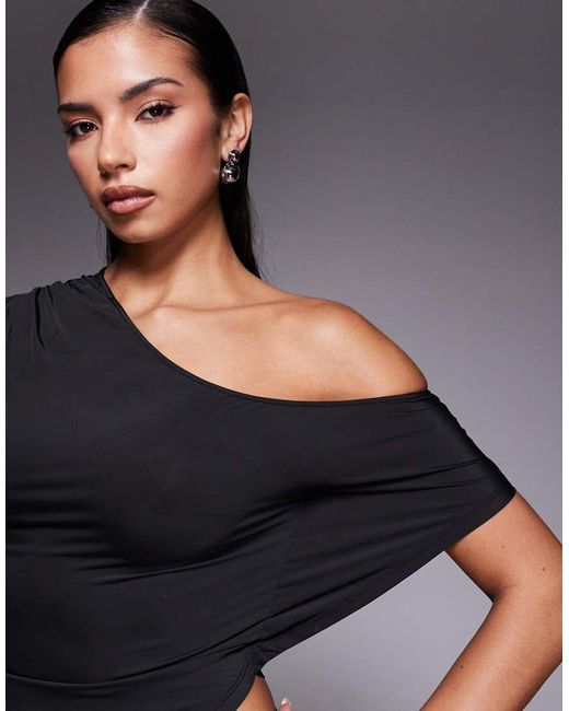Edikted Black Katan Asymmetric Off Shoulder Top