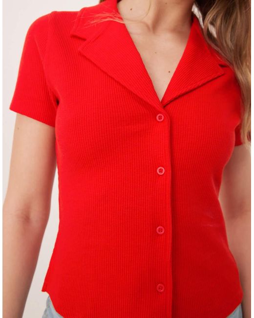 ASOS Red Shrunken Revere Waffle Shirt