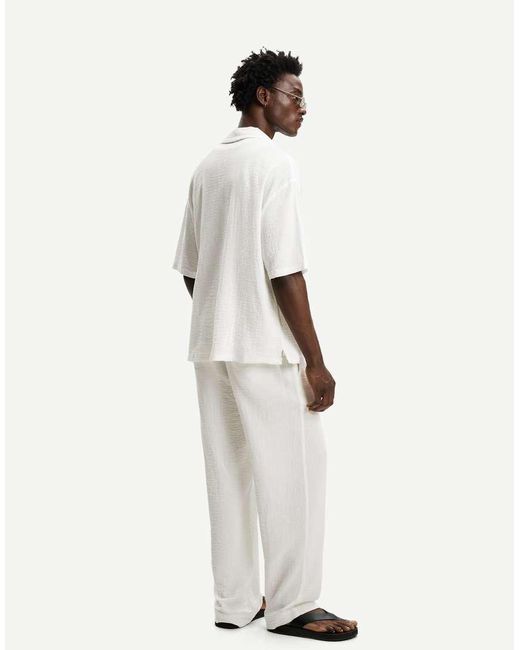 Bershka Overhemd Met Textuur En Korte Mouwen in het White voor heren